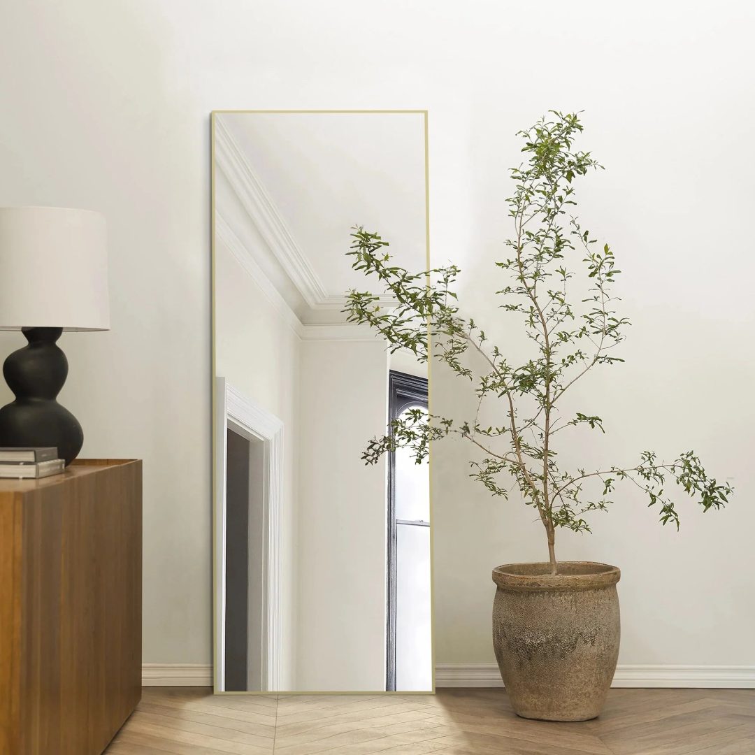 ZenVora 64x21 Full Length Floor Mirror, Large Full Body Aluminum Alloy Frame Standing Mirror with Stand and Wall Mount Option
