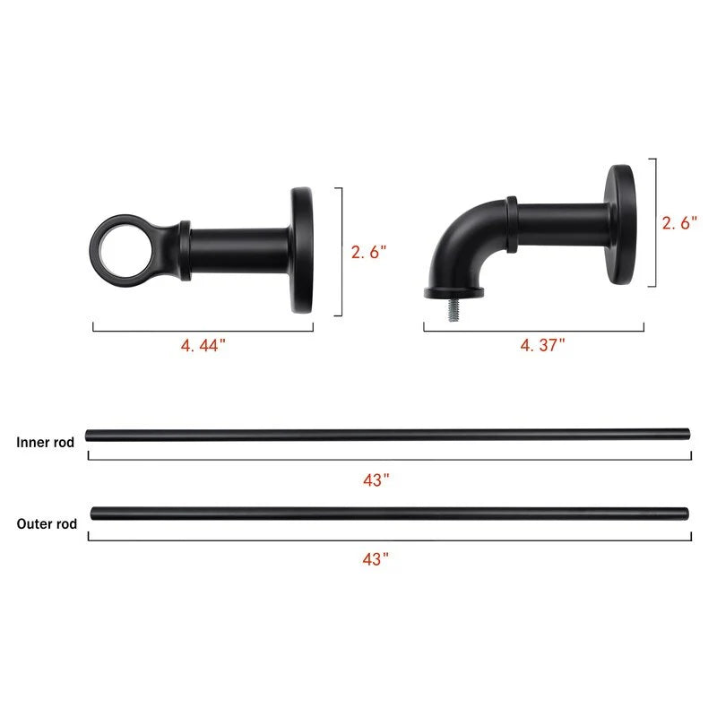 ZenVora 1 Inch Industrial Curtain Rods for Windows, Blackout Wrap-Around Rods, Rustic Matte Black