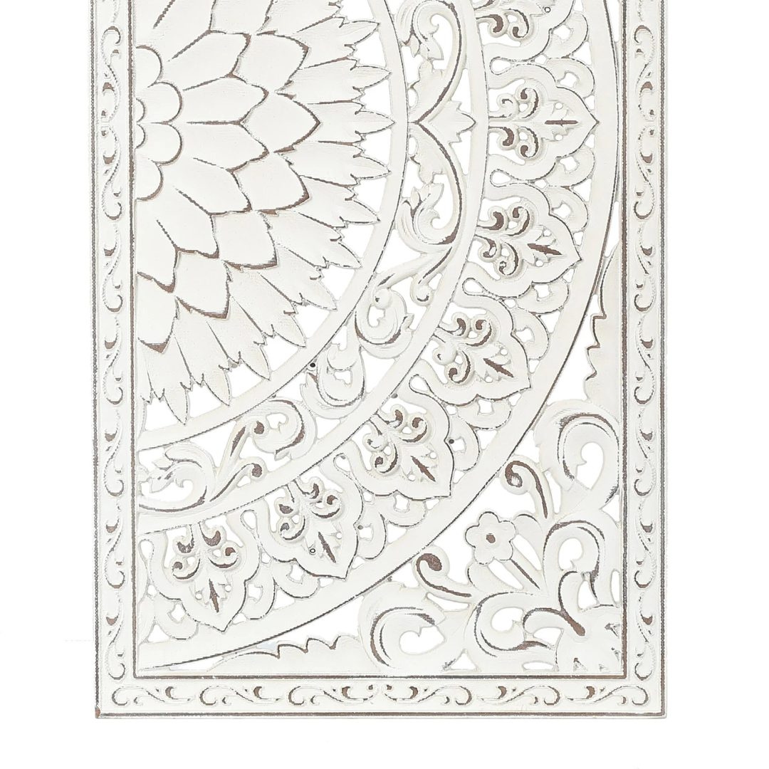 Set of 2 Distressed Ivory White Wood Flower Wall Art with Black Accents