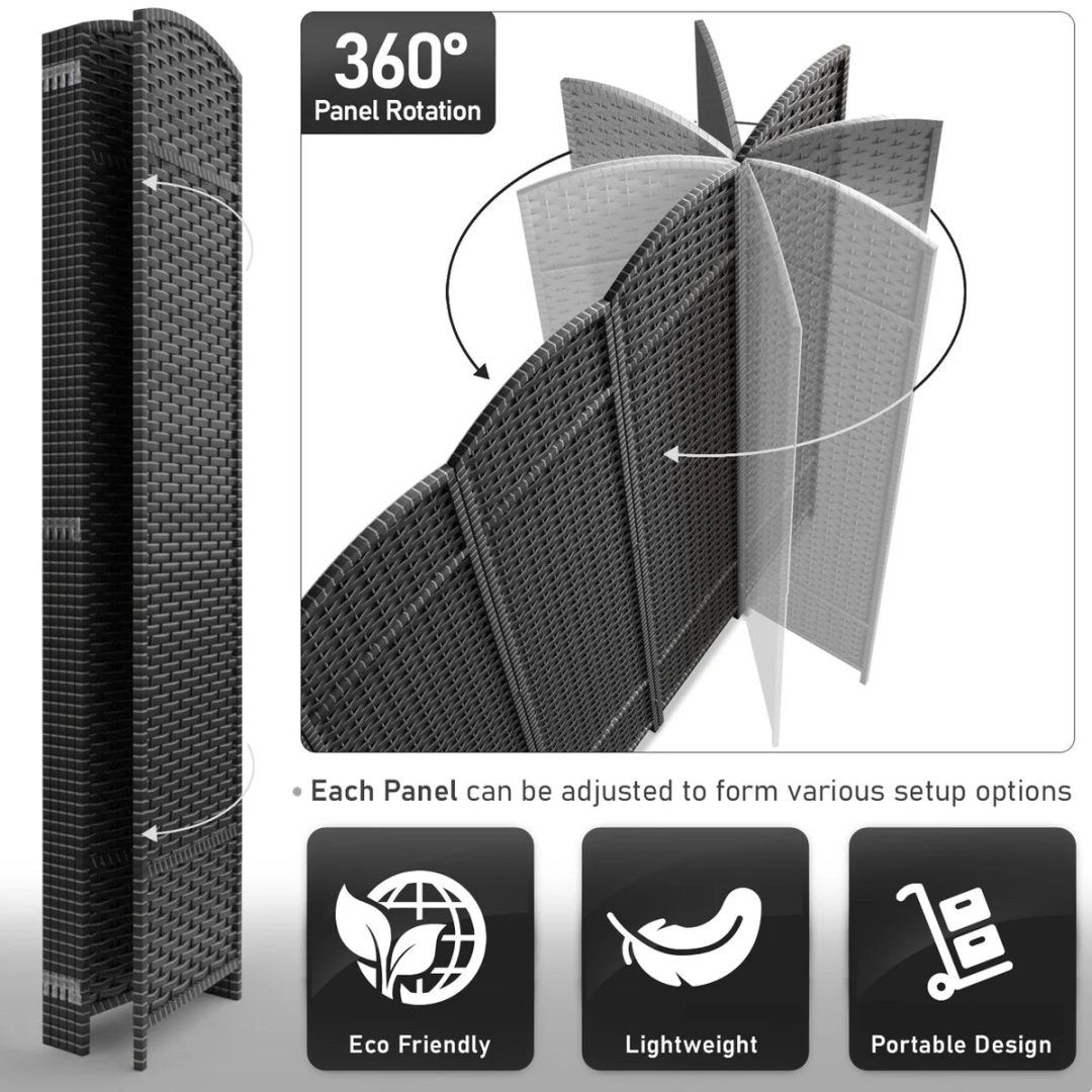 ZenVora 6 Panel Room Divider, 6ft Tall Extra Wide Folding Privacy Screen with Hand-Woven Mesh Panels