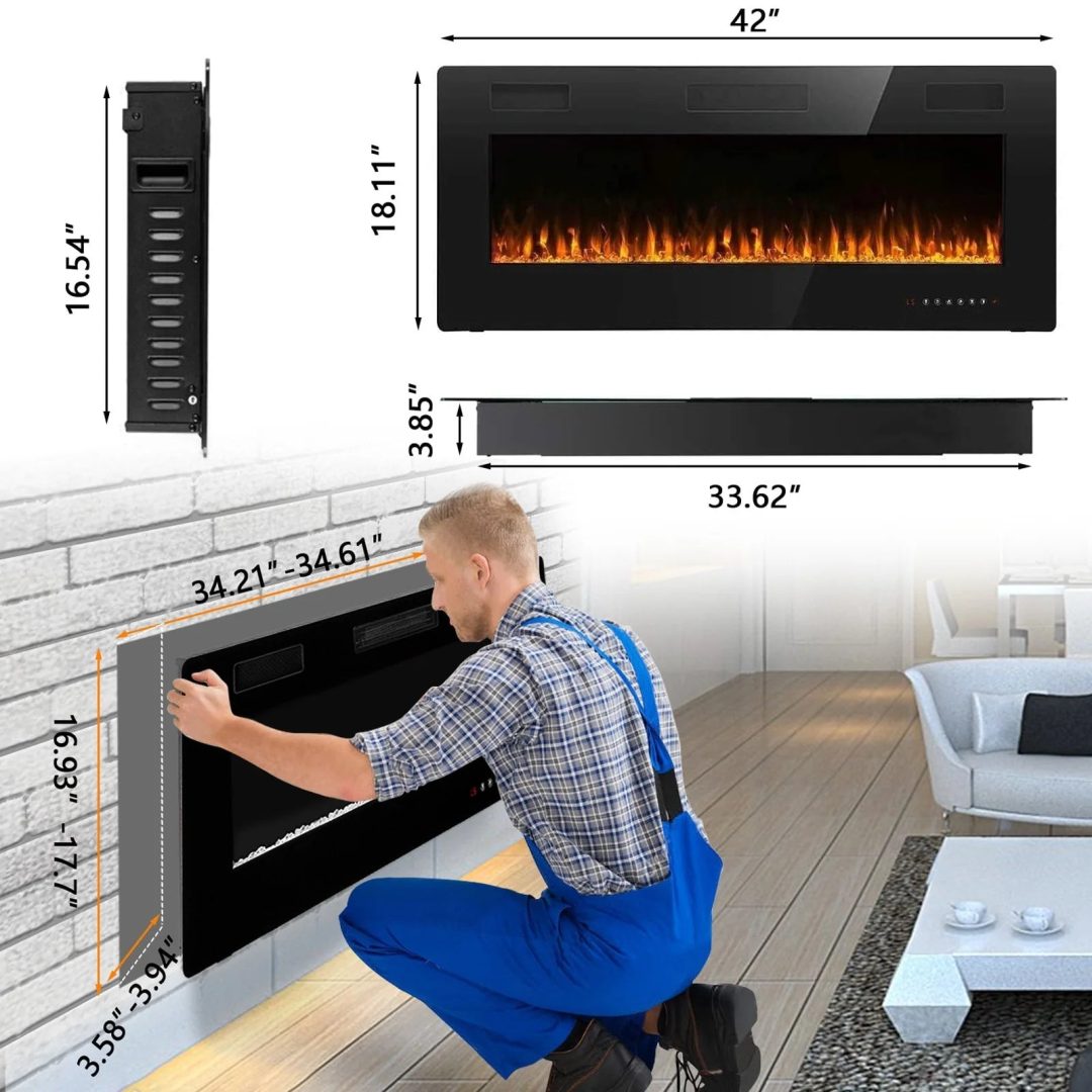 ZenVora 30-72 Inch Ultra-Thin Electric Fireplace, Linear Recessed Wall Mounted Fireplace with Remote Control