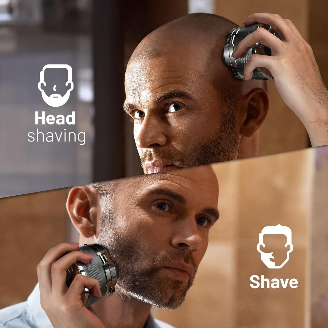 ZenVora Waterproof Hypoallergenic Head & Face Shaver, Rechargeable Electric Razor for Men’s Scalp and Facial Grooming