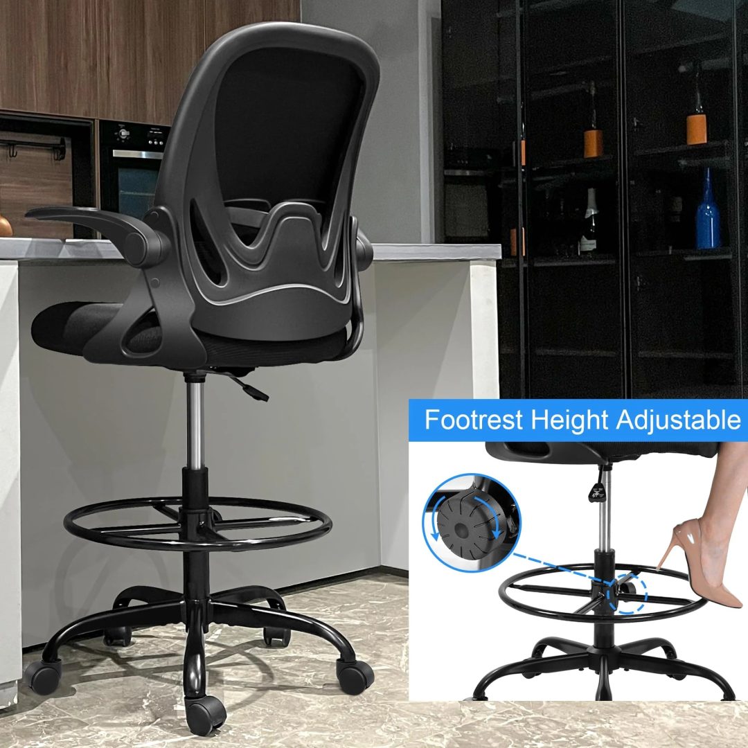 ZenVora Ergonomic Drafting Chair - Tall Office Chair with Lumbar Support and Adjustable Height