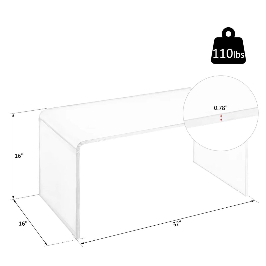 ZenVora 32" Clear Acrylic Waterfall Coffee Table, 20mm Thick Rectangle Modern Transparent Table for Living Room