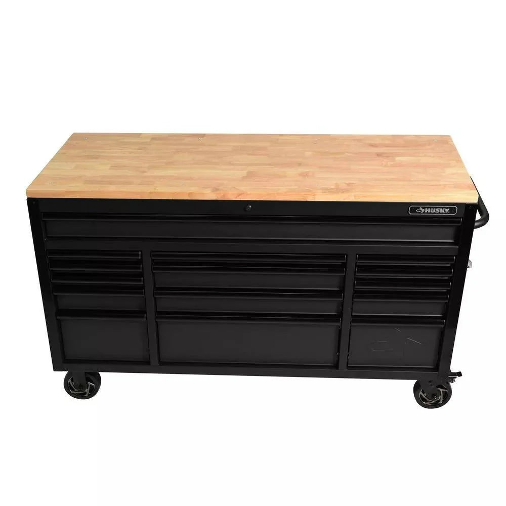 ZenVora 61-Inch W x 23-Inch D 15-Drawer Mobile Workbench with Solid Wood Top
