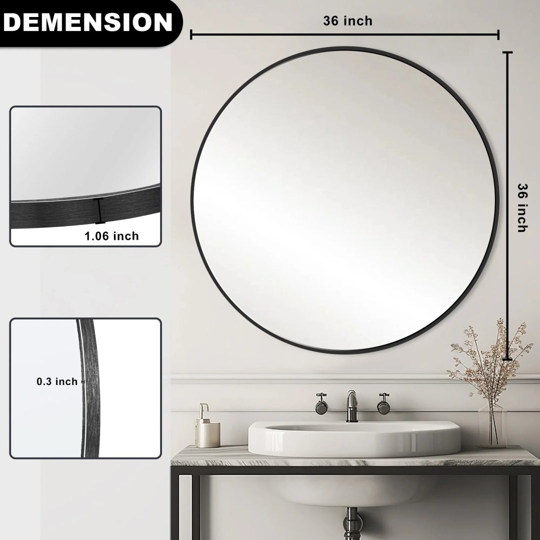 ZenVora Modern Round Bathroom Vanity Mirror, Wall Mounted Circular Mirror for Bathroom, Bedroom and Home Decor