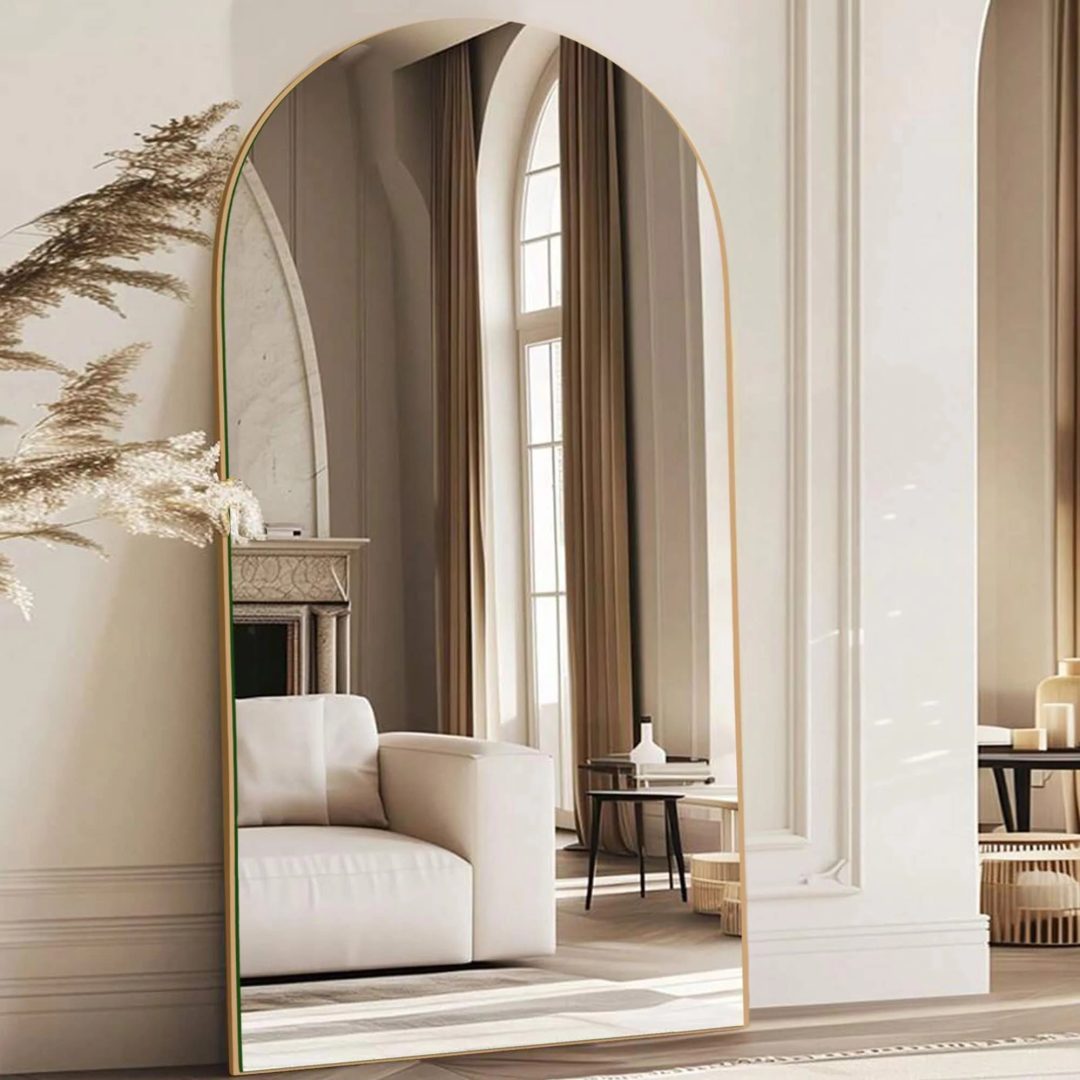 ZenVora Arched Full Length Wood Floor Mirror, Full Body Standing and Wall Mounted Mirror for Bedroom, Living Room and Home Decor