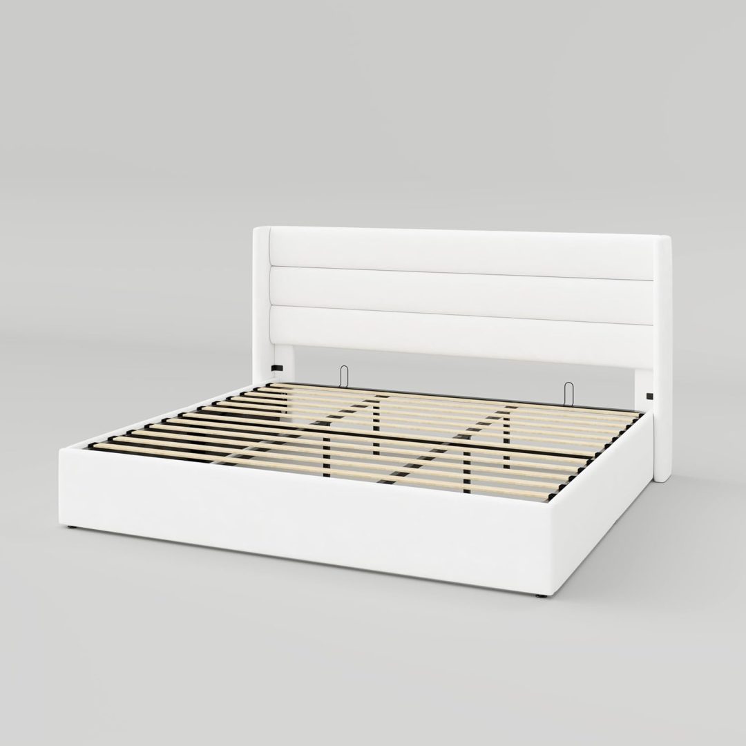 ZenVora Queen Size Lift Up Storage Bed with Wingback Headboard, Upholstered Platform Bed Frame with Hidden Storage