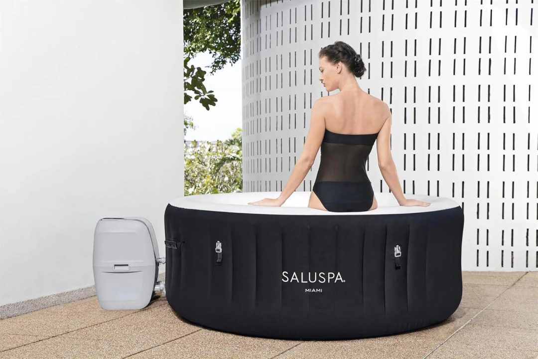 ZenVora 71 x 26-Inch Inflatable Hot Tub Spa for 2-4 Persons, Portable, with 2 Covers, Black