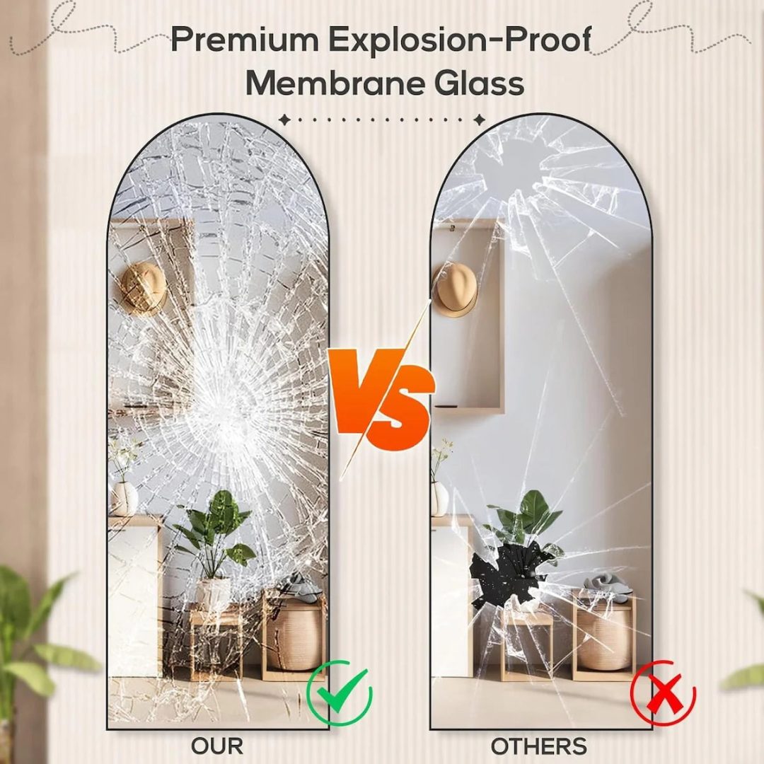 ZenVora 21x64 Arched Full-Length Mirror – Shatter-Proof Glass with Aluminum Alloy Stand