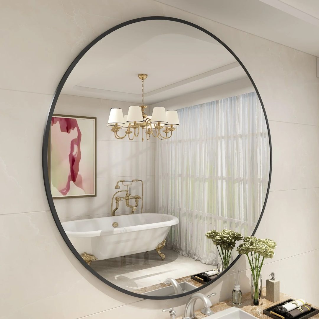 ZenVora Round Metal Black Frame Bathroom Vanity Mirror, Wall Mounted Decorative Mirror