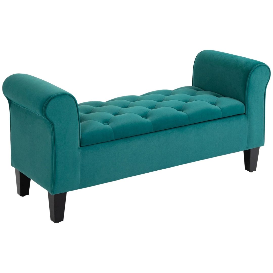 ZenVora Button-Tufted Storage Ottoman Bench, Upholstered Bed Bench with Rolled Armrests for Bedroom, Living Room and Hallway