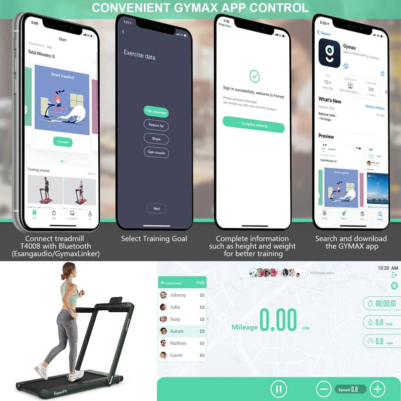 ZenVora 2-in-1 Folding Electric Treadmill, 2.25 HP, Under-Desk, with Dual Display and Smart App Control