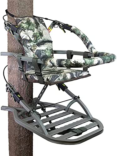 ZenVora Lightweight Aluminum Climbing Treestand with Padded Seat, 300 Lb. Capacity, Safety Harness Included