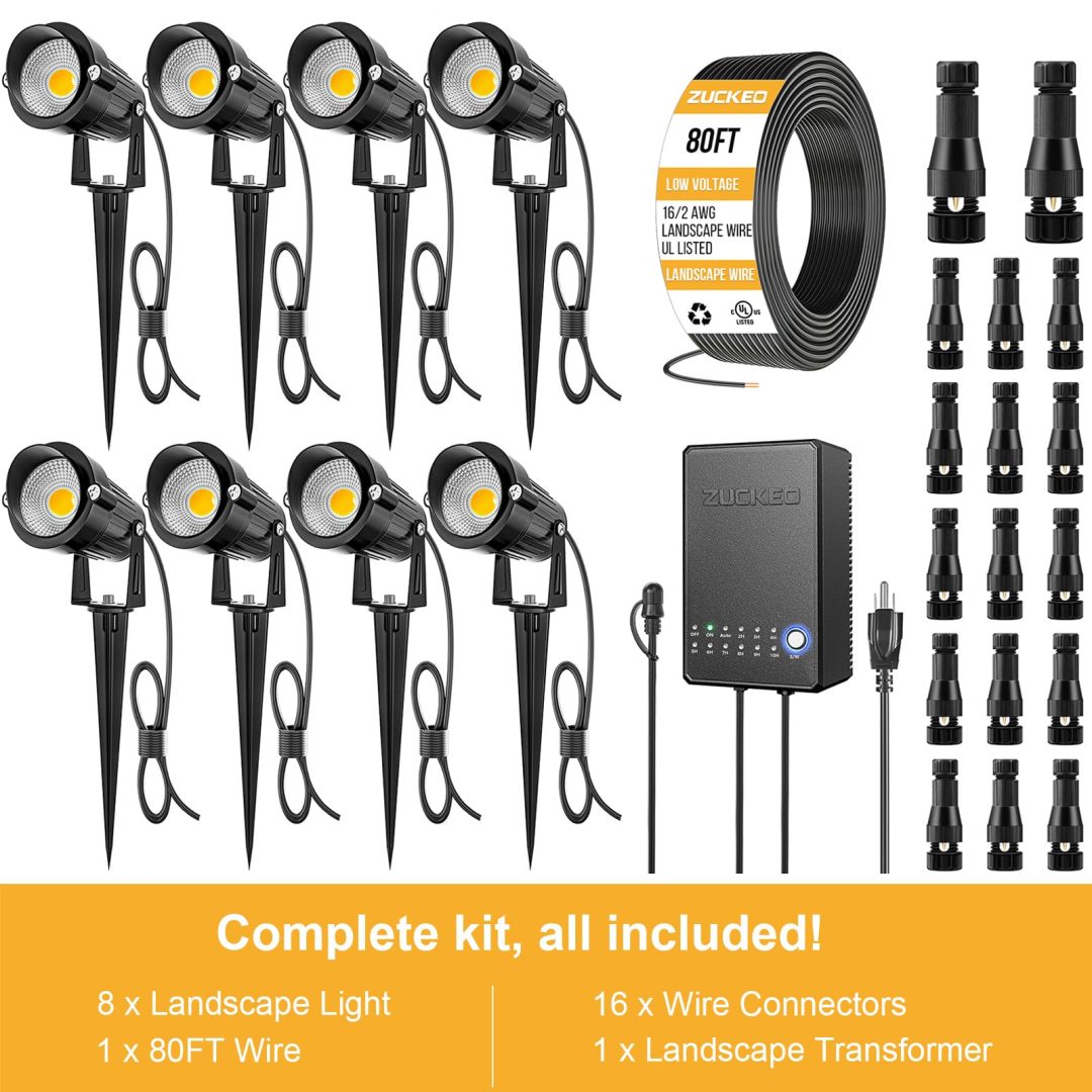 ZenVora 8 Pack 5W LED Landscape Lighting Kit, 3000K Warm White Low Voltage Outdoor Garden Pathway Lights
