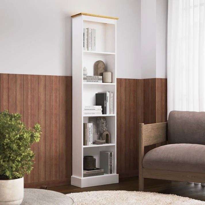 ZenVora Tall Narrow Wood Bookcase, Slim Freestanding Bookshelf for Small Spaces, Home Office and Living Room