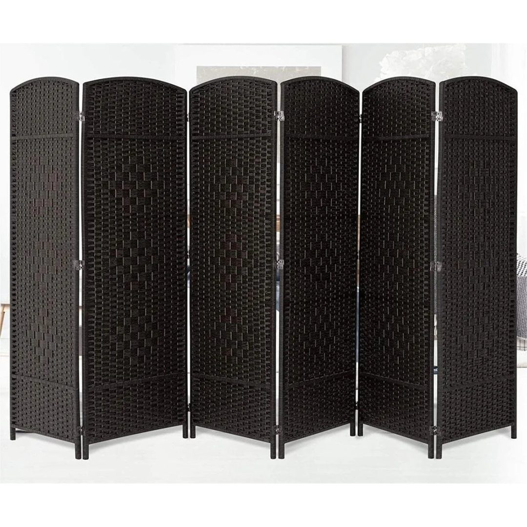 ZenVora 6 FT Tall Woven Fiber Room Divider, Freestanding Folding Privacy Screen