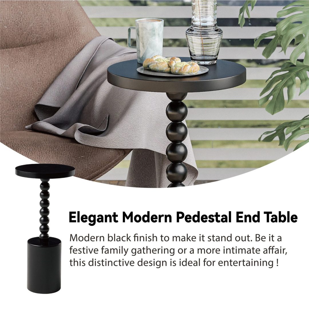 ZenVora Wood Pedestal End Table, Round Martini Drink Table for Small Spaces, Living Room and Bedroom