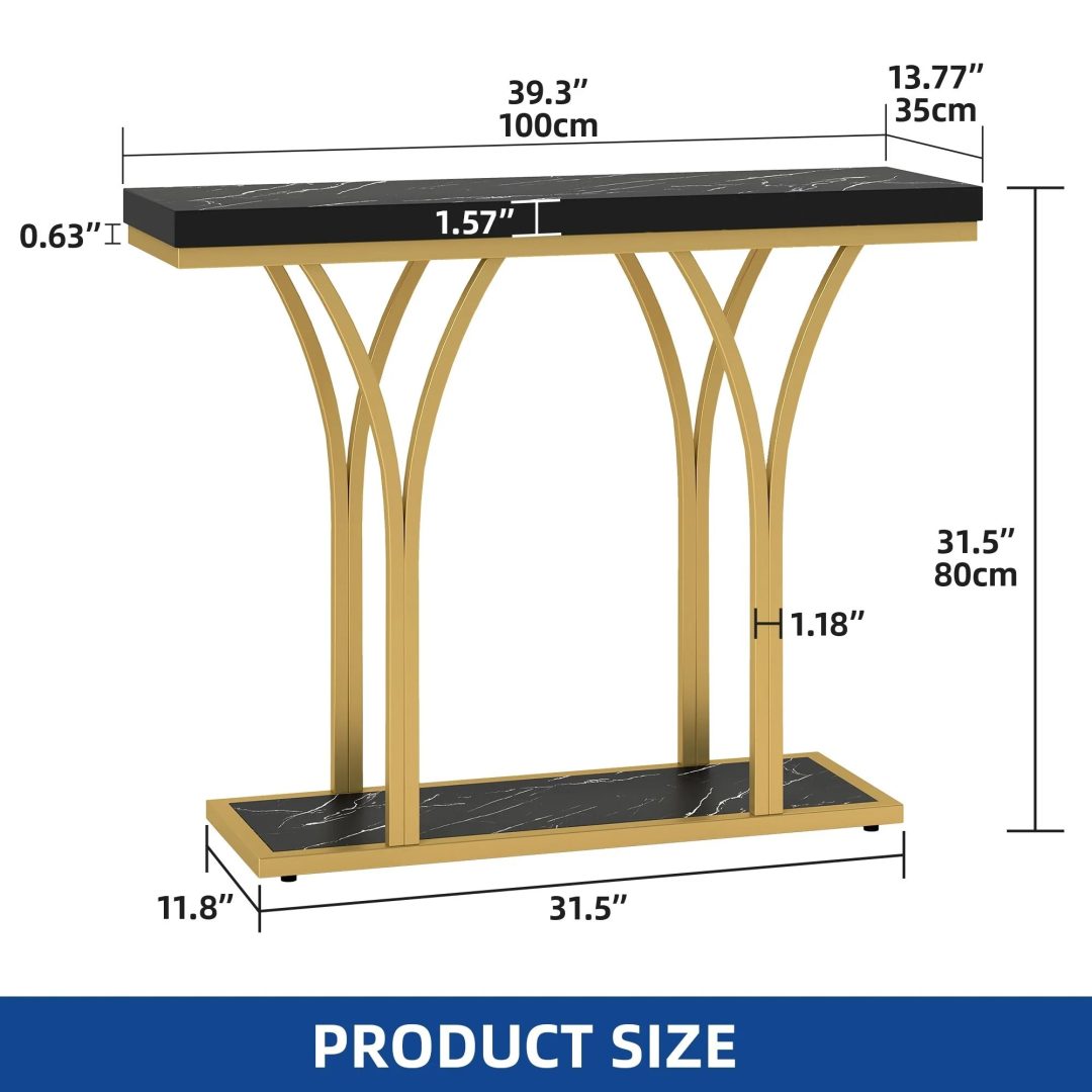 ZenVora Modern Gold Console Table with Marbled Top, Sofa Table for Entryway and Hallway