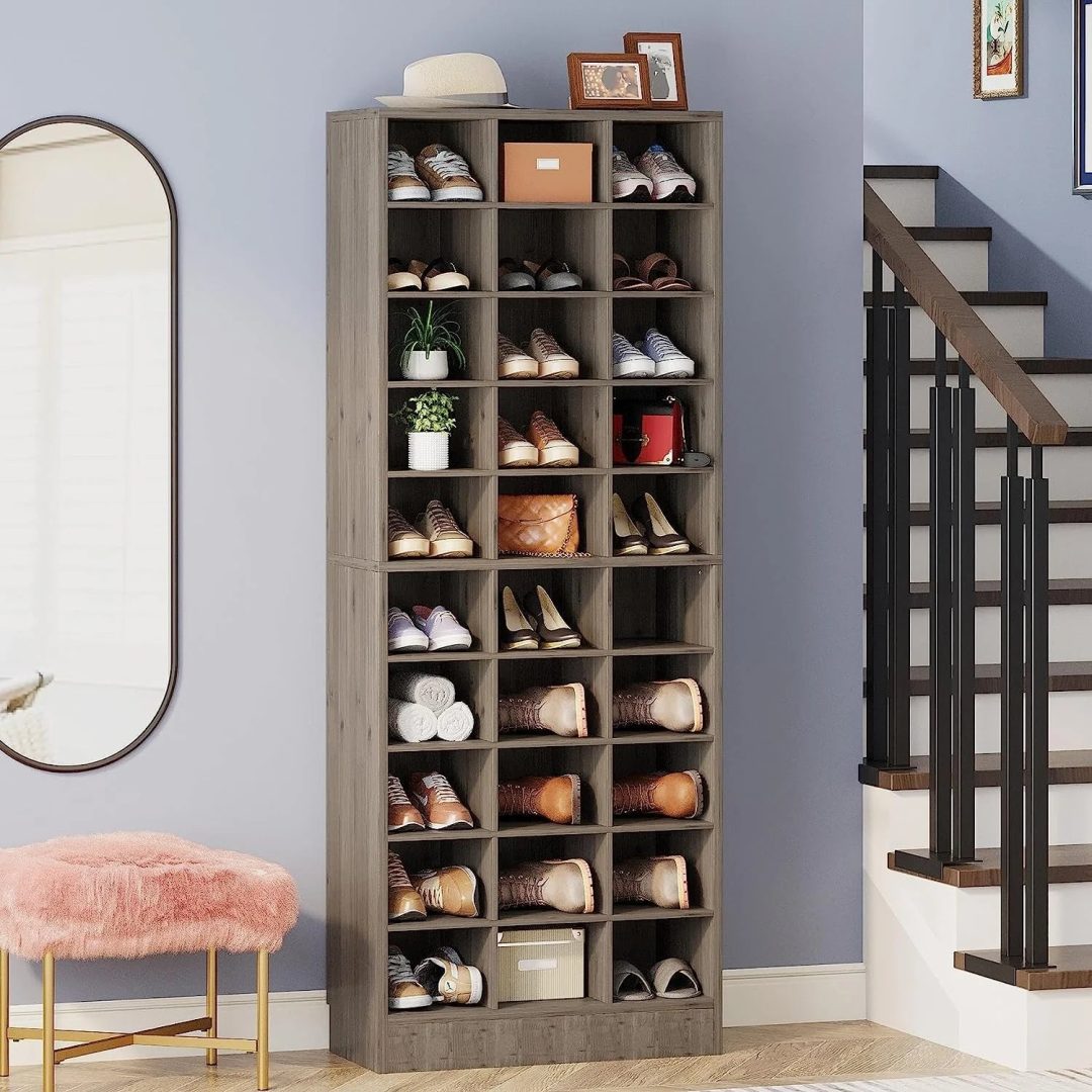 ZenVora 10-Tier Tall Shoe Cabinet, 30-Pair White Wood Shoe Storage Rack for Entryway and Closet
