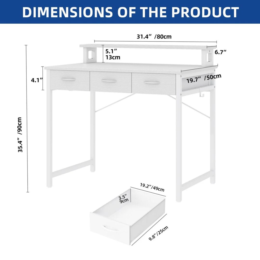 ZenVora Small Computer Desk with Fabric Drawers and Monitor Stand, Compact Home Office Workstation for Small Spaces