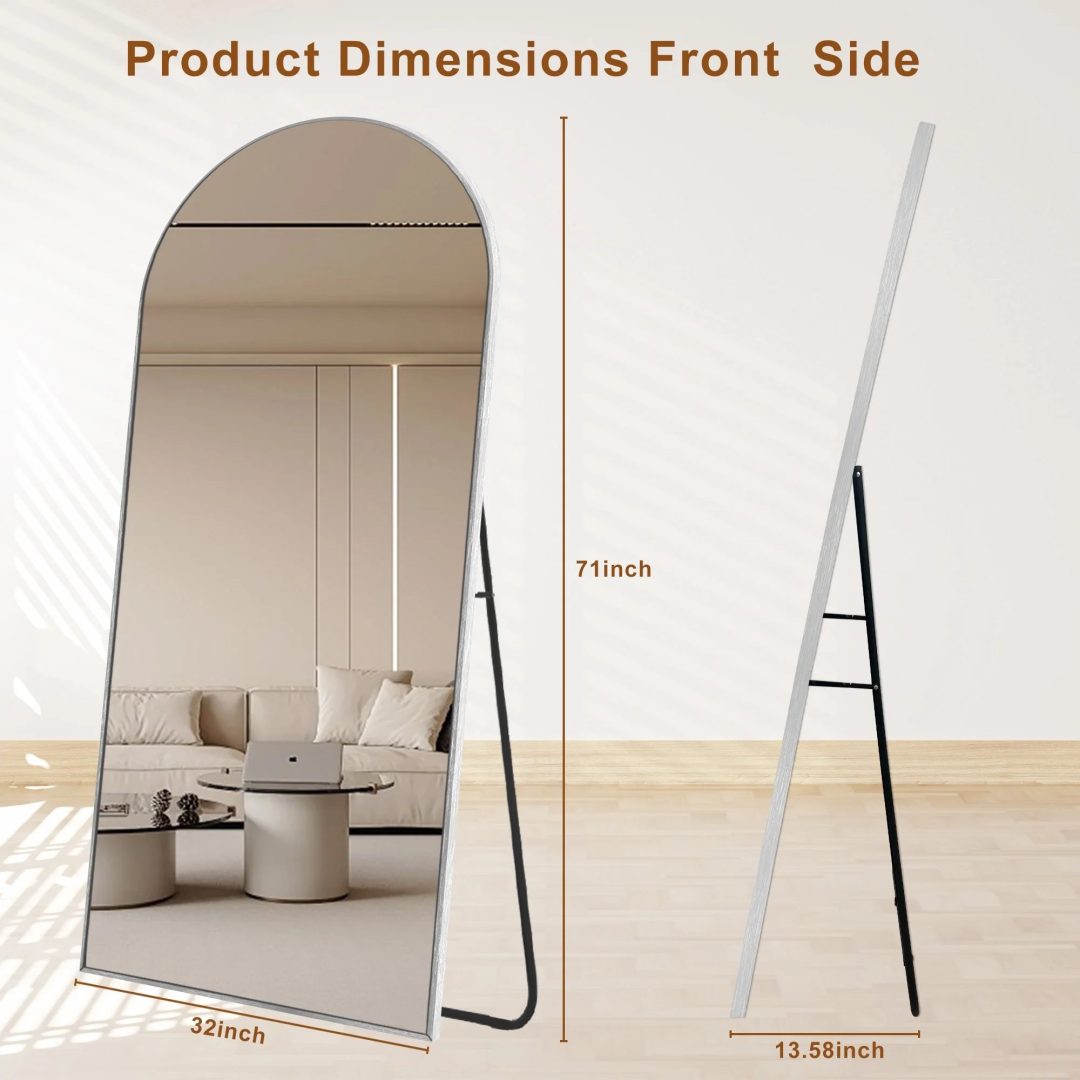 ZenVora Modern Arched Full Length Floor Mirror, Aluminum Alloy Frame Standing Full Body Mirror