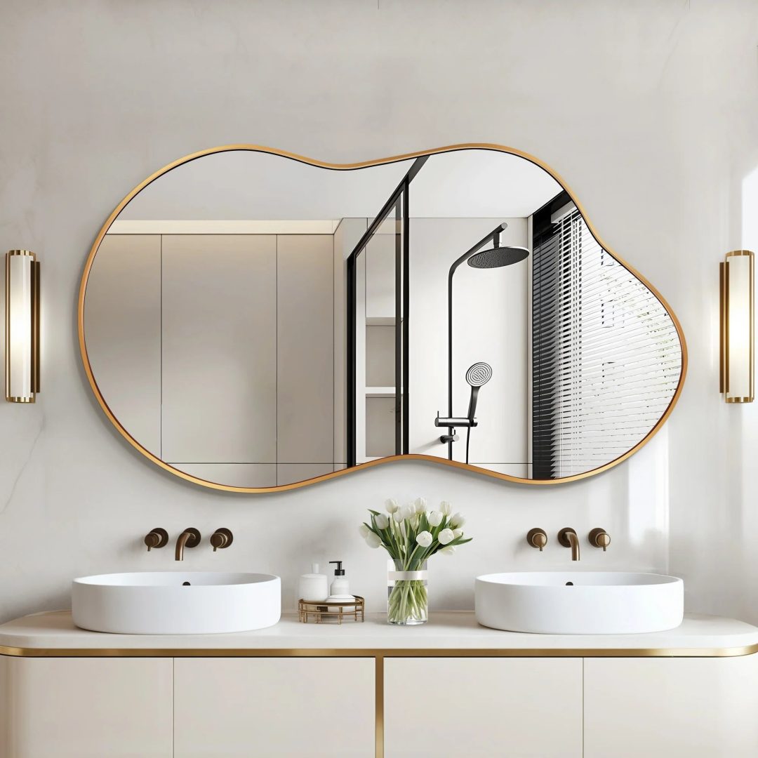 ZenVora Asymmetrical Irregular Wall Mirror, Modern Decorative Accent Mirror for Living Room, Bedroom and Entryway