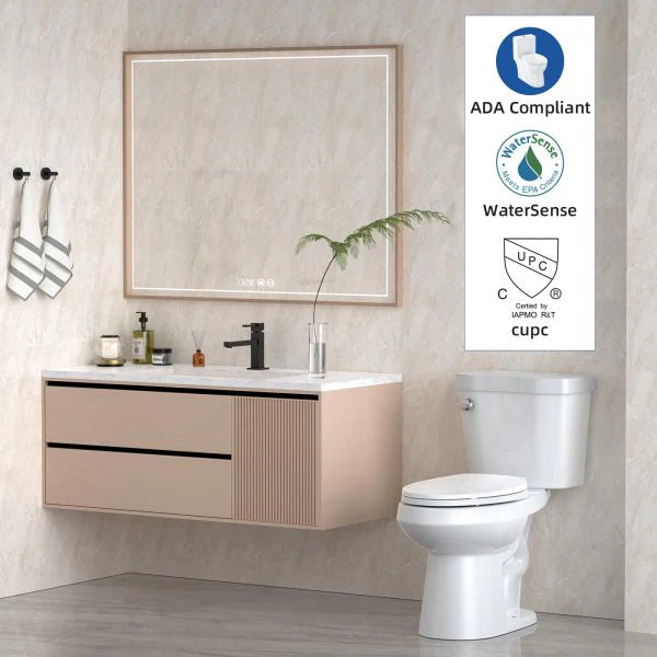 ZenVora Two-Piece Elongated Toilet with Soft-Close Seat, 1.28 GPF Siphonic Flush, Universal Height, Cotton White