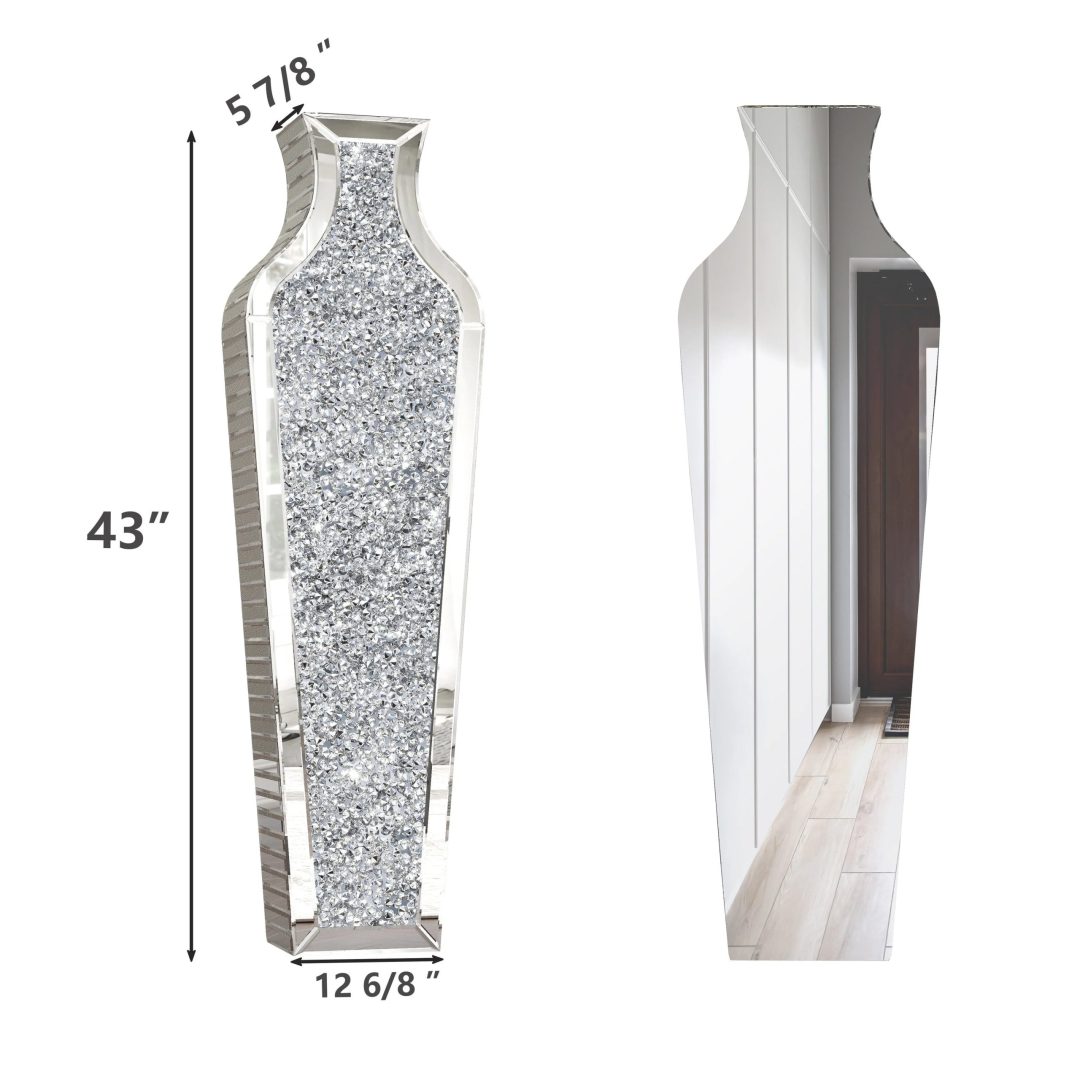 ZenVora Tall Crushed Diamond Floor Vase, Luxury Decorative Crystal Accent Vase for Living Room, Bedroom and Home Decor