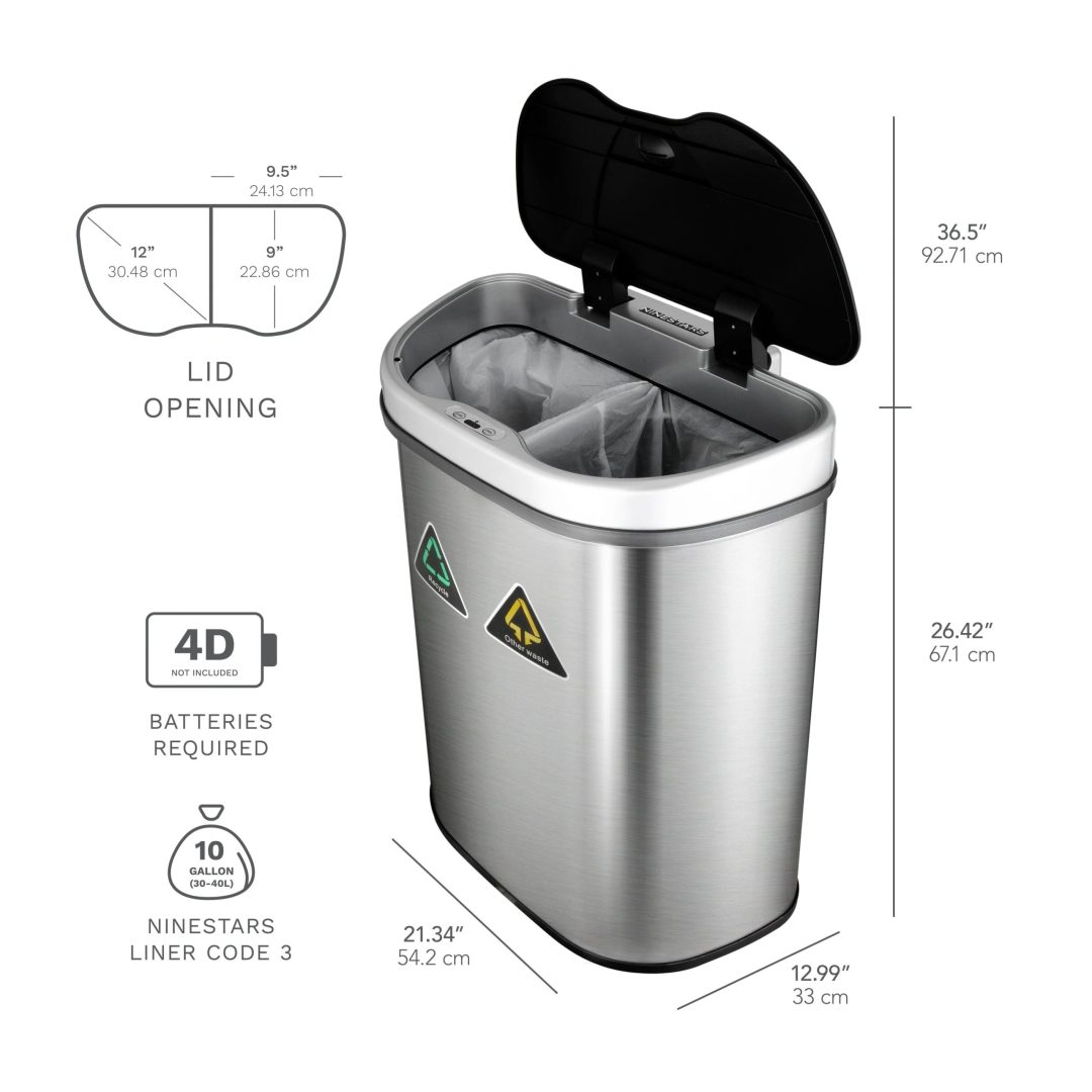 ZenVora 18 Gallon Dual Compartment Motion Sensor Trash Can, Automatic Hands-Free Kitchen Garbage Bin