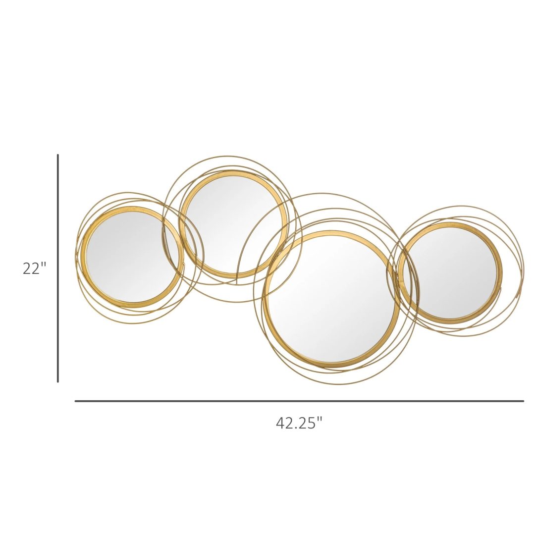 ZenVora Modern Gold Metal Wall Art with Mirror, Decorative Hanging Wall Sculpture for Living Room, Bedroom and Dining Room