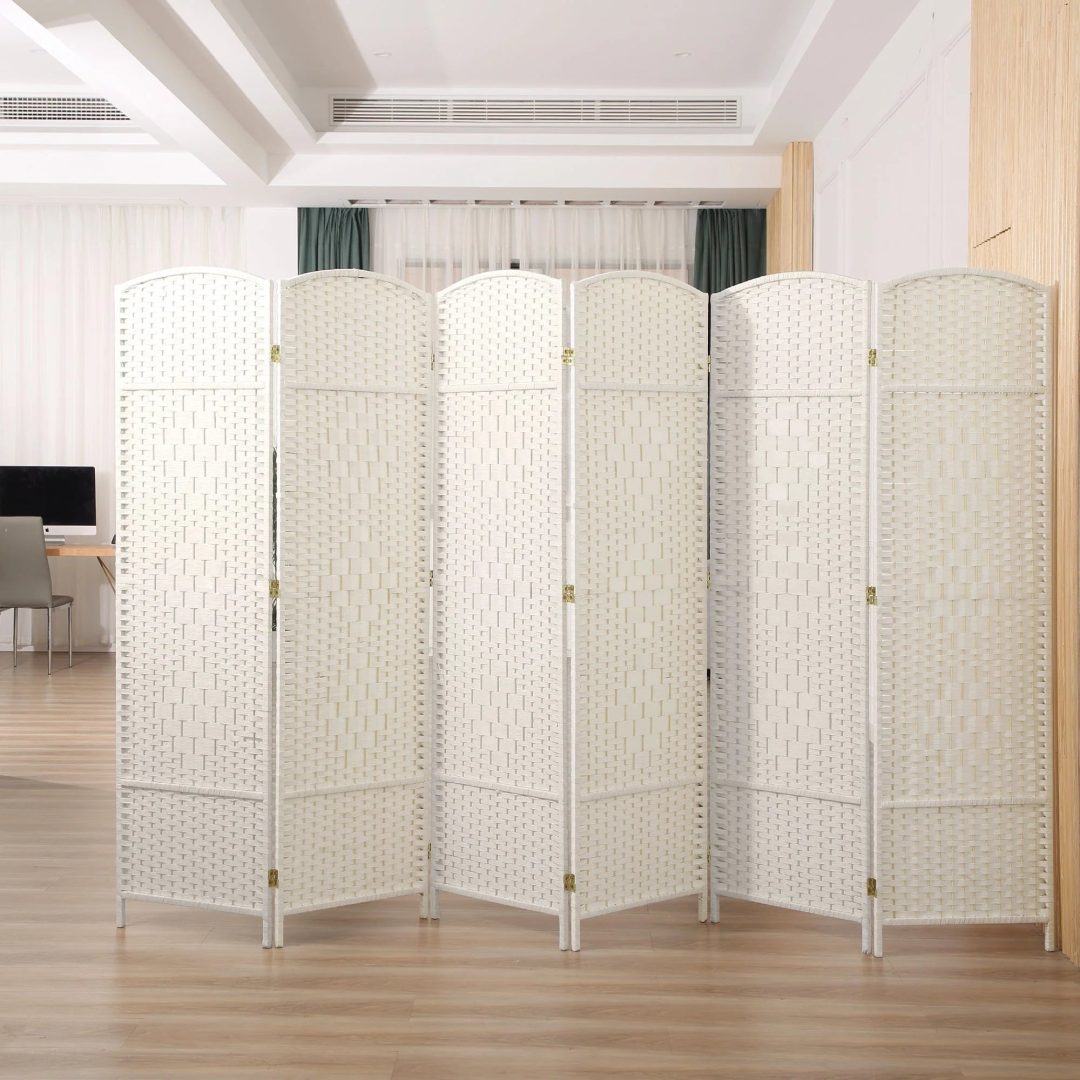 ZenVora 6 FT Tall Woven Fiber Room Divider, Freestanding Folding Privacy Screen