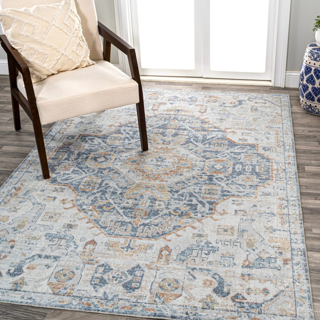 ZenVora Bohemian Medallion Low-Pile Machine-Washable Area Rug, Cream and Terra