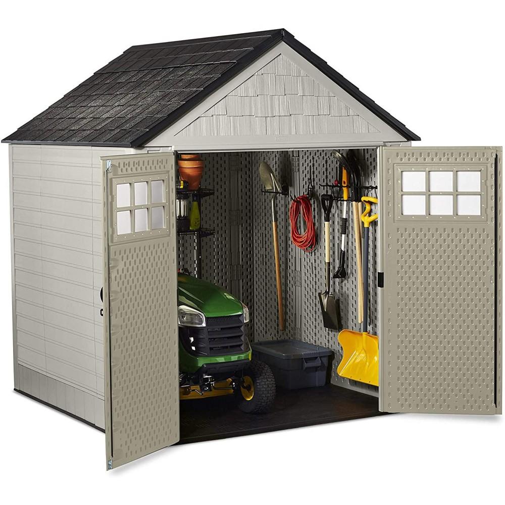 ZenVora 7 x 7-Ft. Resin Outdoor Garden Storage Shed with Windows and Utility Hooks, Sand
