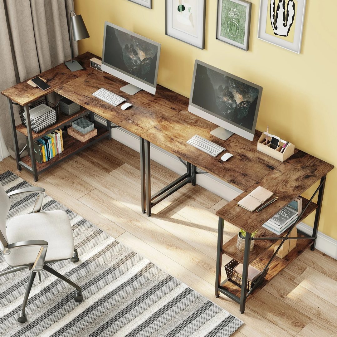 ZenVora Small L Shaped Computer Desk with Storage Shelves, Compact Corner Workstation for Home Office and Study