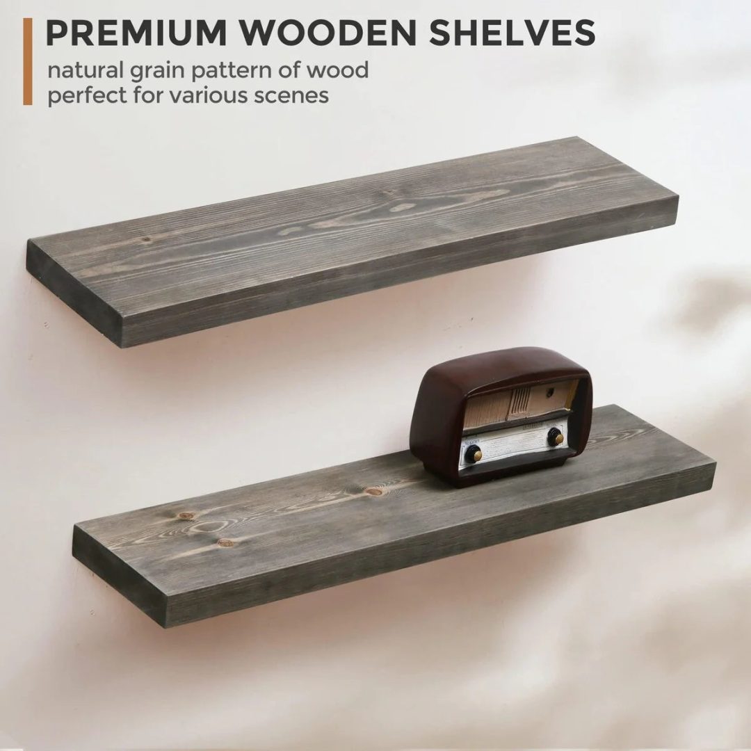 ZenVora Set of 2 Handcrafted European Pine Floating Wall Shelves, Natural Rustic Wood