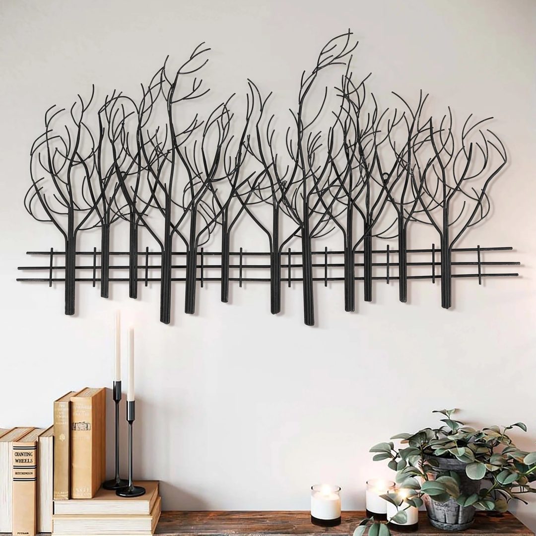 ZenVora Black Metal Tree Wall Decor, Modern Forest Design Wall Art Sculpture for Living Room, Bedroom and Home Decoration
