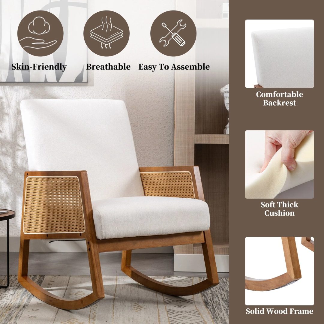 ZenVora Upholstered Tall Back Rocking Chair, Smooth Gliding Accent Armchair for Comfortable Living Room Seating