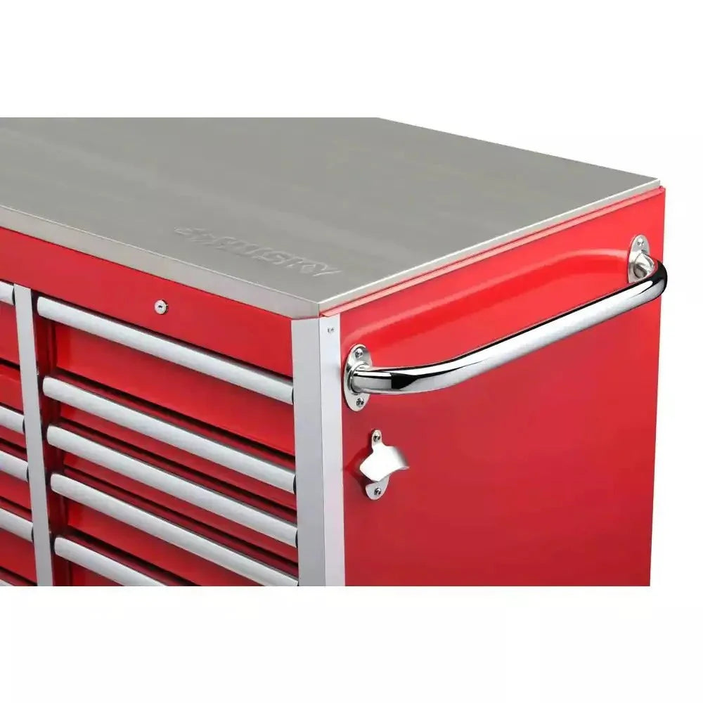 ZenVora 72-Inch W x 24-Inch D 15-Drawer Mobile Workbench with Stainless Steel Top and Dual Locks, Red