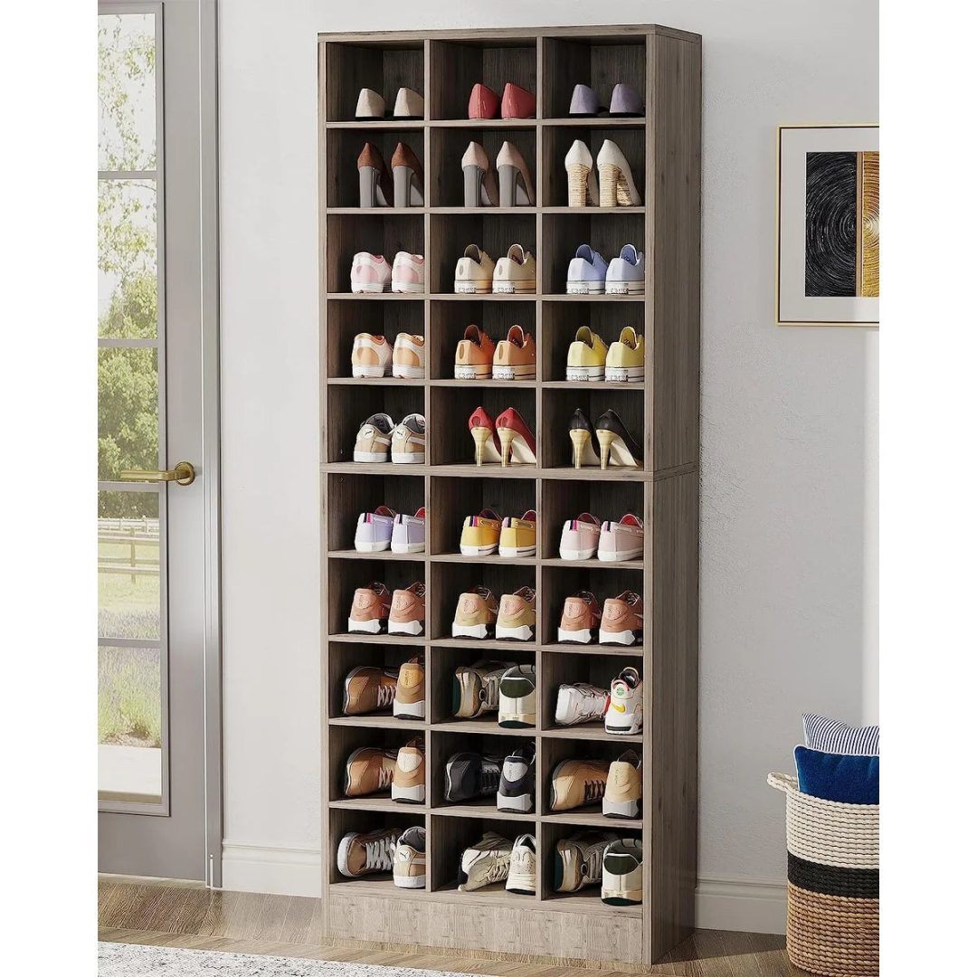 ZenVora 10-Tier Tall Shoe Cabinet, 30-Pair White Wood Shoe Storage Rack for Entryway and Closet