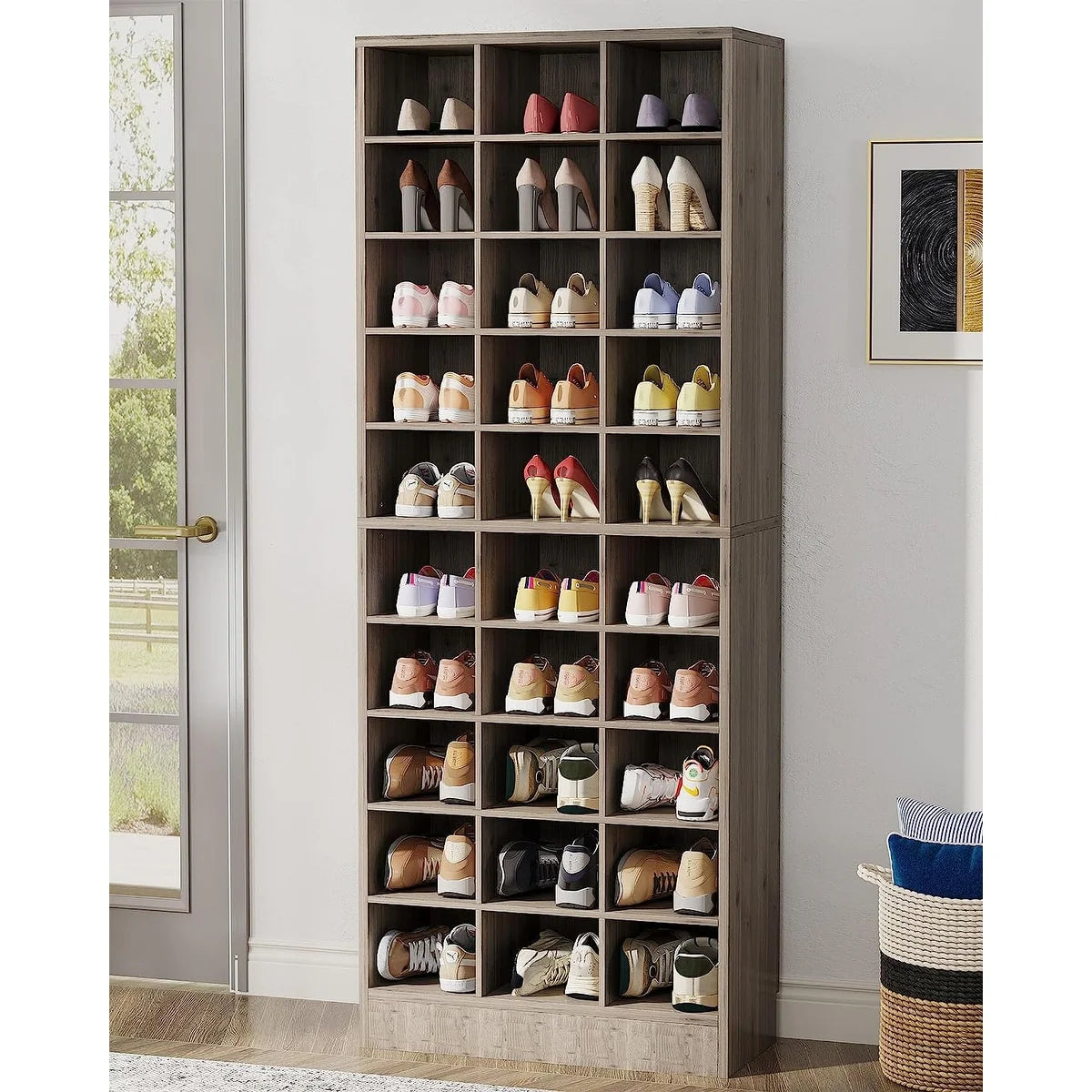 ZenVora 10-Tier Tall Shoe Cabinet, 30-Pair White Wood Shoe Storage Rack for Entryway and Closet