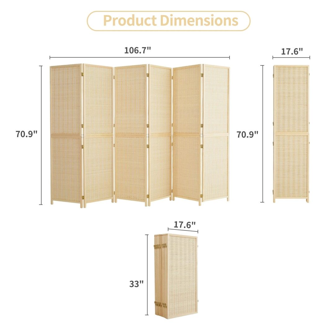 ZenVora 4-Panel Bamboo Folding Partition Screen 6FT Detachable Room Divider