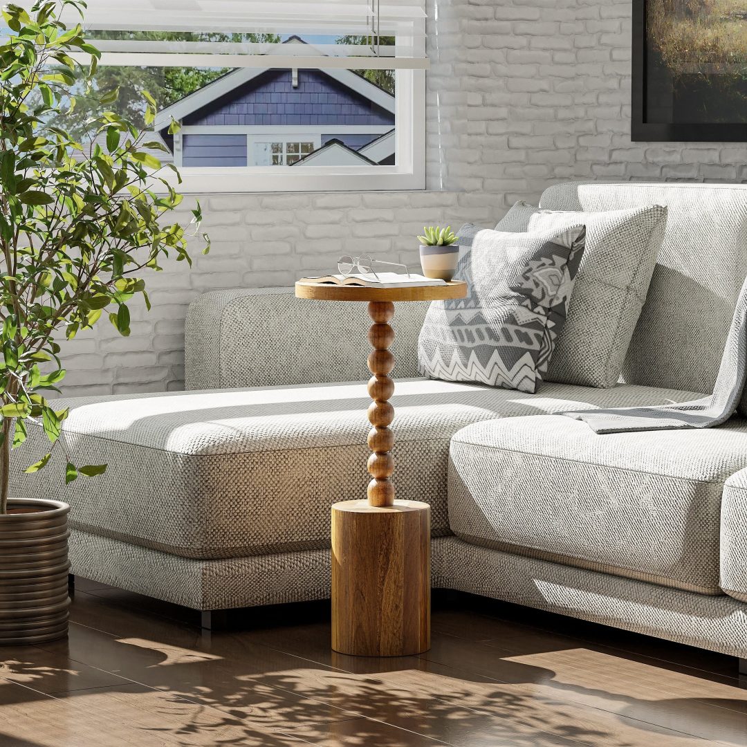ZenVora Wood Pedestal End Table, Round Martini Drink Table for Small Spaces, Living Room and Bedroom