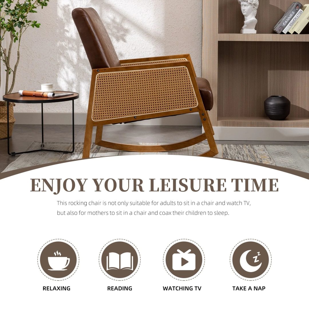 ZenVora Upholstered Tall Back Rocking Chair, Smooth Gliding Accent Armchair for Comfortable Living Room Seating