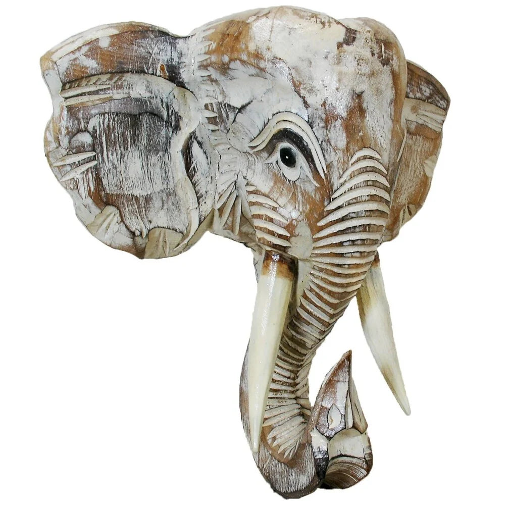 ZenVora Wooden Elephant Head Wall Decor, Decorative Animal Sculpture Wall Art for Living Room, Bedroom and Home Decoration