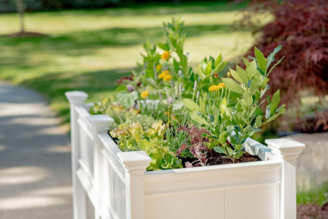 ZenVora White Vinyl Raised Garden Bed Planter Box - Paintable Outdoor Herb & Flower Planter with Storage Shelf