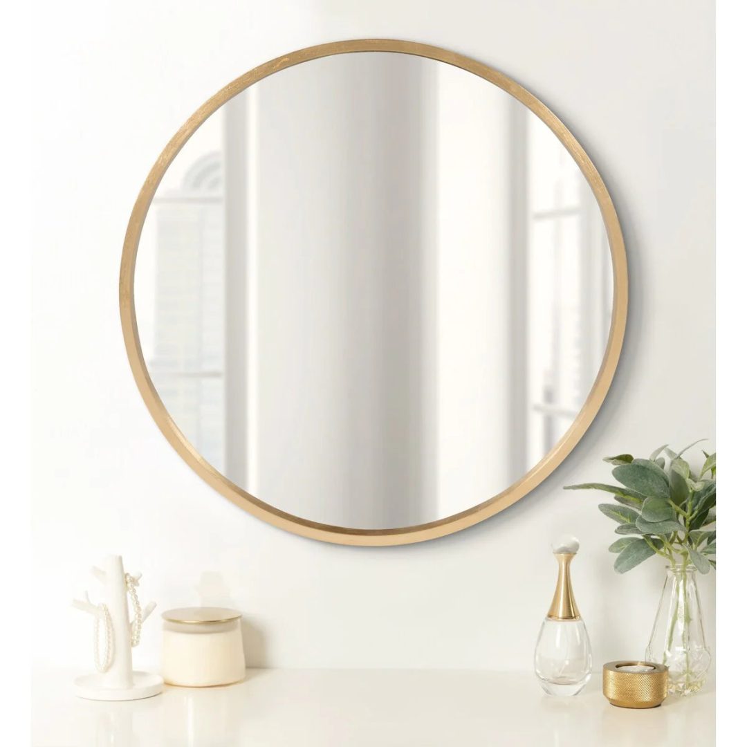 ZenVora Round Wood Accent Wall Mirror, Modern Decorative Wooden Frame Mirror for Living Room, Bedroom and Entryway