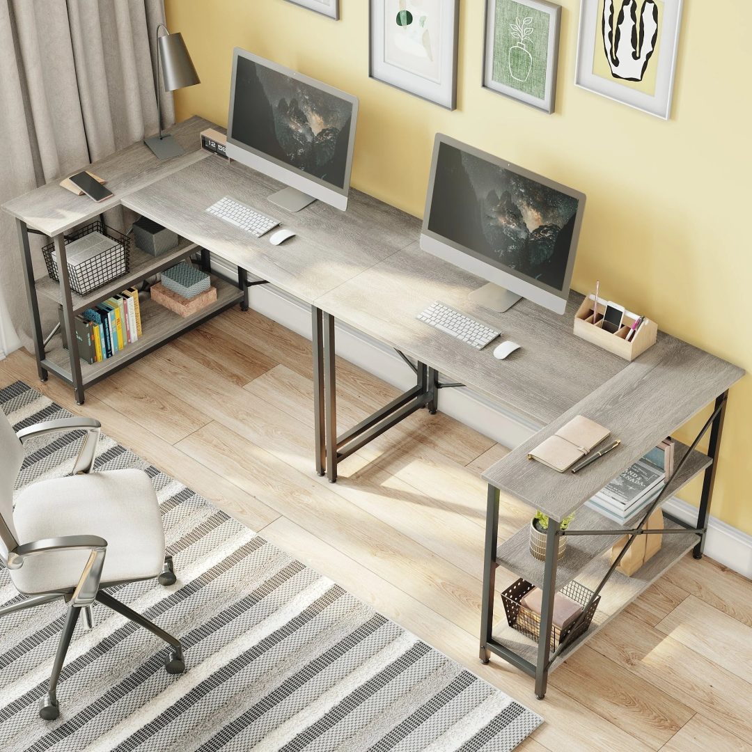 ZenVora Small L Shaped Computer Desk with Storage Shelves, Compact Corner Workstation for Home Office and Study