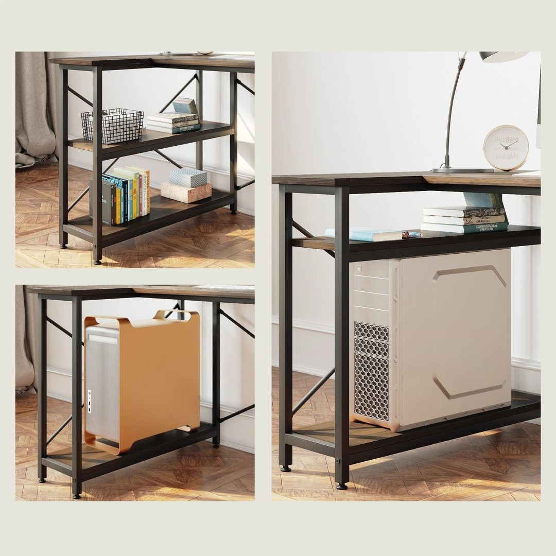 ZenVora Small L Shaped Computer Desk with Storage Shelves, Compact Corner Workstation for Home Office and Study