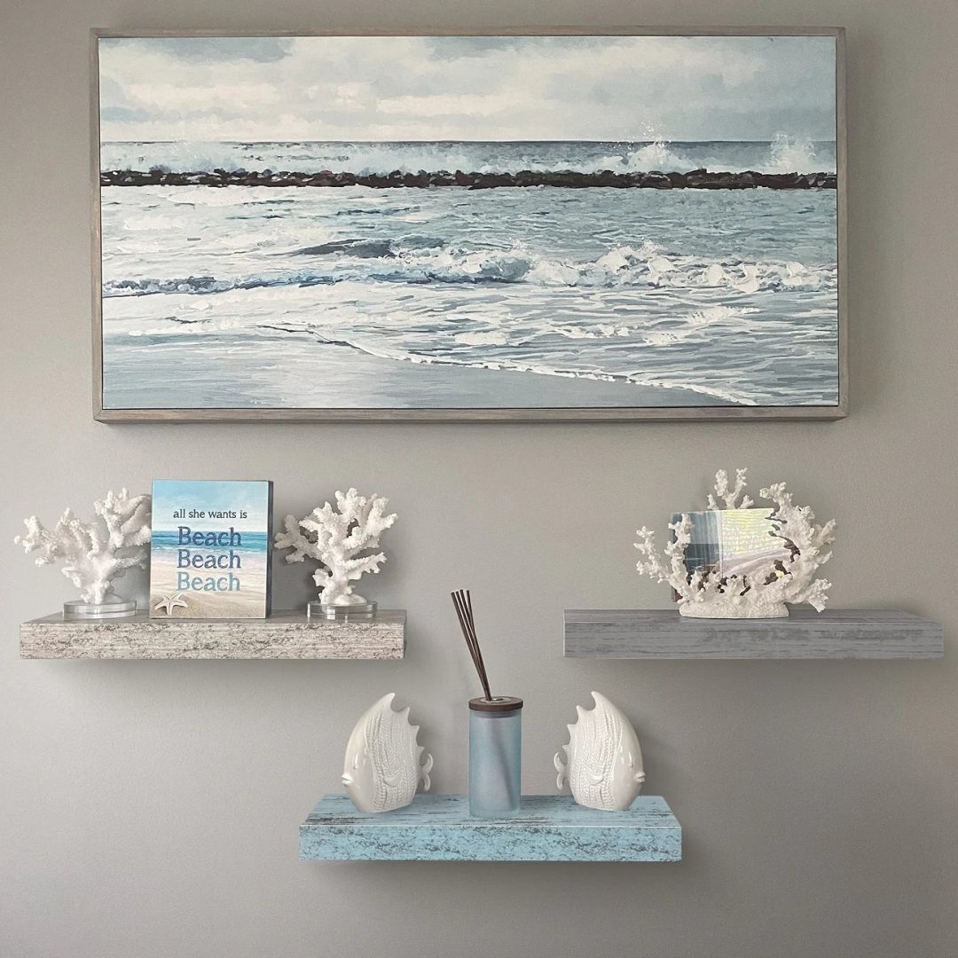 ZenVora 3-Pack Rustic Wood Floating Wall Shelves, Beach Style Hanging Display and Storage Shelves